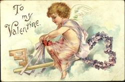 Cupid riding a key Postcard Postcard