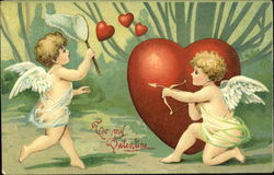 Cupid catching hearts Postcard