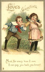 Little Boy Kissing a Little Girl's Hand Postcard