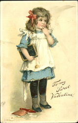 Girl with white apron holding slate Children Postcard Postcard