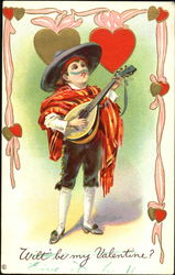 Boy as troubadour with lute Postcard