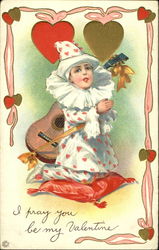 Kneeling clown with guitar Postcard