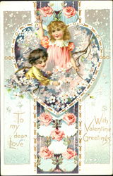 Children with Pink and White Flowers Postcard