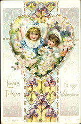 Children Inside Heart with Flowers Postcard