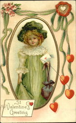 Girl in green frock holding valentine Children Postcard Postcard