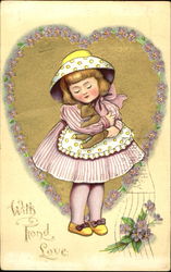 Cartoon of a girl holding a lamb doll Children Postcard Postcard