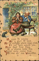 Old Couple Relaxing on Bench Postcard