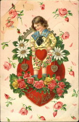 Young boy in sailor suit with flowers on heart Postcard