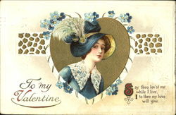 Woman in blue hat cameo-ed in heart Postcard