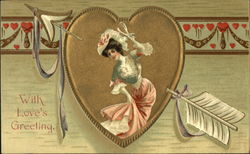 Woman in heart with arrow going through heart Women Postcard Postcard