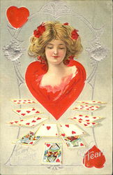 Woman with Hearts Postcard