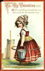 Girl looking over shoulder, carrying pail Postcard