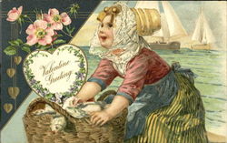 Child with a basket of fish Postcard