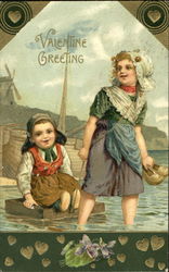 Wading, Floating Dutch Children Postcard