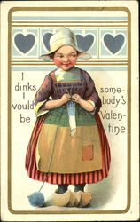 Dutch Girl Knitting Postcard