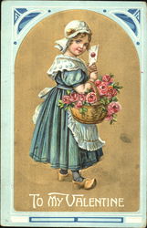 Dutch Girl Holding a Basket of Flowers Postcard