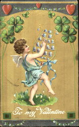 Cupid Playing Bell Instrument Postcard