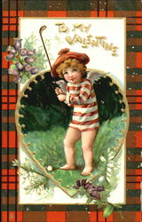 Golfing cupid with plaid frame Postcard Postcard