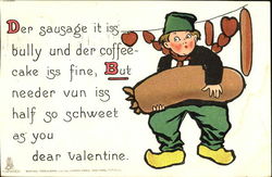 German-dressed boy with huge sausage Postcard