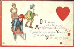 Three children on a sled and skates Postcard