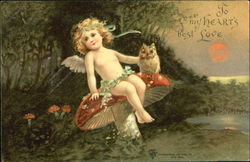 cherub sitting on a mushroom Postcard