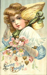 Girl holding flowers and hearts Postcard