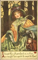 Victorian Woman with Cupid Elf Postcard