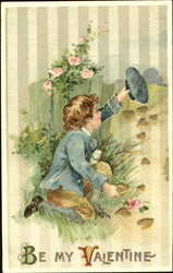 Boy with hat and hearts Postcard