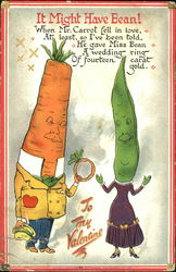 Carrot dressed in Men's Clothing and Bean Dressed in Women's Clothes Postcard