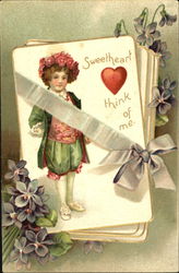 deck of white cards with white ribbon, picture of child on front card Children Postcard Postcard