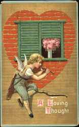 Cupid playing his flute by the window Postcard