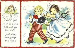 Girl Throwing Jump Rope Over Boy Children Postcard Postcard