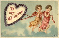 Cupids pulling a heart Postcard Postcard