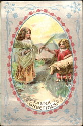 Angel, and Lamb at a River With Children Postcard Postcard