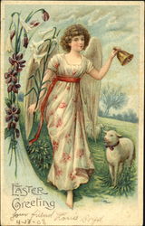 A Woman Angel and a Lamb Postcard