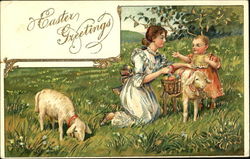 Mother and Child With Lambs Postcard Postcard