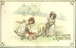 Two Little Girls and a Lamb Postcard