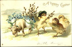 Three chicks and a lamb Postcard