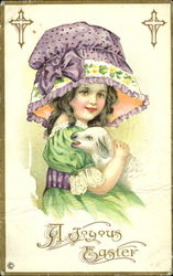 Girl holding a lamb With Children Postcard Postcard