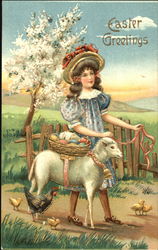 A Litttle Girl and a lamb Postcard