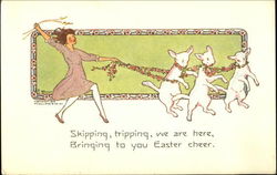 Girl Dancing with Lambs With Children Postcard Postcard