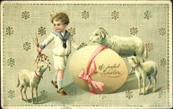 Little boy with lambs Postcard