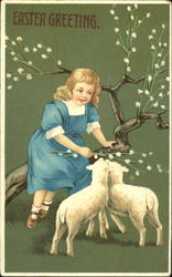 Girls with Lambs Postcard Postcard