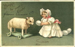 Little Girl and Toy Lamb With Children Postcard Postcard