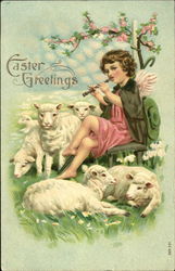 Angel surrounded by lambs With Angels Postcard Postcard