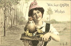 Young Woman with Chickens With Children Postcard Postcard