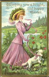 Woman in Purple Dress with Lamb With Lambs Postcard Postcard