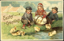 Three Dutch Children and Ducks Postcard