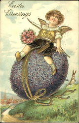 Cherub with Flower Egg With Angels Postcard Postcard