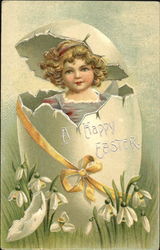 Girl sitting in a huge Easter egg Eggs Postcard Postcard